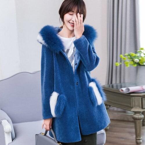 Womens Fur Coat Female Thick Wool Fur Jacket Real Fox Fur Hooded Mid-long Jackets for Women Winter 2020 18054 WYQ1876