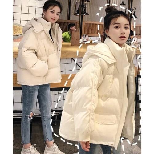 Winter Down Cotton Padded Jacket Women 2021 New Warm Hooded Outwear Korean Bread Jacket Womens Loose Short Cotton Coat Female