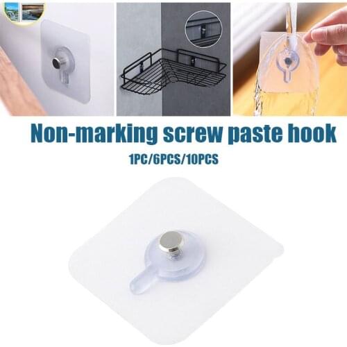 1/6/10 Pcs Pvc Wall-mounted Nails Practical Transparent Strong Adhesive Screw Wall Nail Wall Poster Stick Wall Hook Organizador
