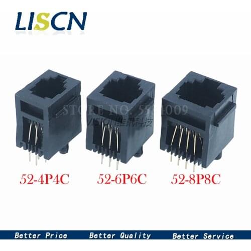 10pcs RJ11 Socket 52-4P4C 6P6C 8P8C Seat Phone Jack Female Crystal Head Socke 180 degrees Vertical 6P6C Telephone Connector