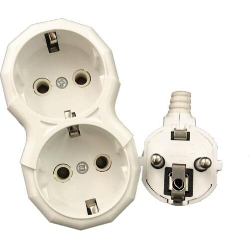 2Pcs European Standard Power Supply Conversion Plug German Standard Converter Extended Socket One Turn Two Socket +EU Plug