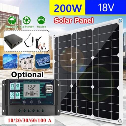 200W 18V Solar Panel System Kit with MPPT Controller PWM LCD Display USB & Type-C Port for iphone12 Portable Power Bank Supply