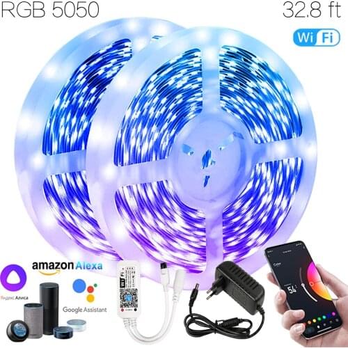 32.8ft (10M) WIFI Smart Luminaria Iuces RGB 5050 12v Ruban Led Waterproof Lamp For Habitacion Adolescente Google Assistant Alexa