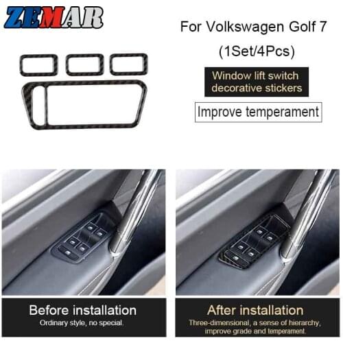 4Pcs for Volkswagen VW Golf 7 GTI R GTE GTD MK7 LHD 2013-2018 2019 Car Window Lift Switch Button Trim Carbon Fiber Stickers