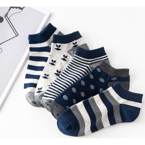 5 Pairs / Pack Mens Short Socks Casual Striped Summer Ankle Socks TJ3025