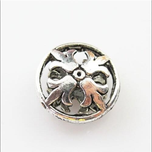 8Pcs Tibetan Silver Round "Fleur de lis" Flat Spacer Beads Charms 17mm
