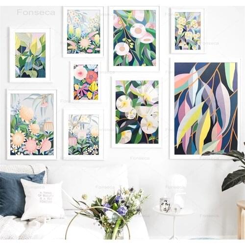 Abstract Colored Flower Leaves Minimalist Wall Art Canvas Painting Nordic Posters And Prints Wall Pictures For Living Room Decor