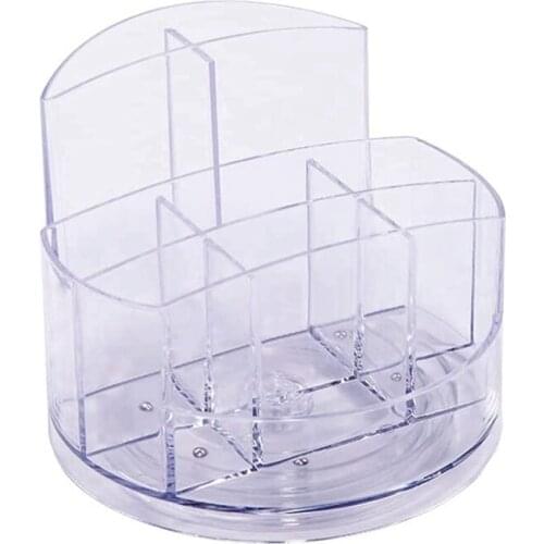 Acrylic Desk Organizer 360 Rotating Clear Pen Holder Makeup Brush Storage Box Multi-Functional 9 Sections Storage
