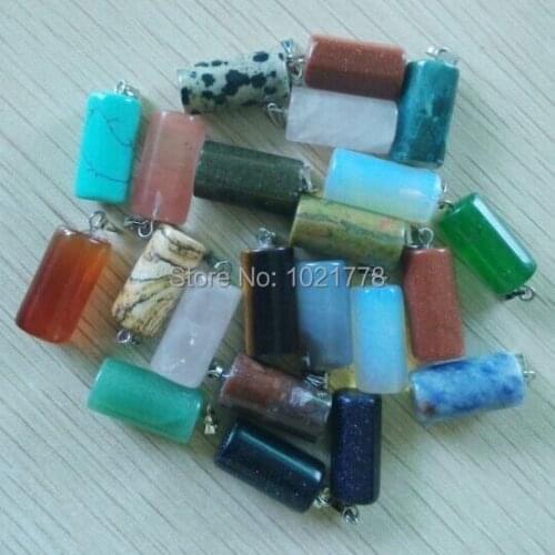Wholesale 50pcs/lot hot selling Assorted natural stone mix Cylinder pendants for diy jewelry making free shipping