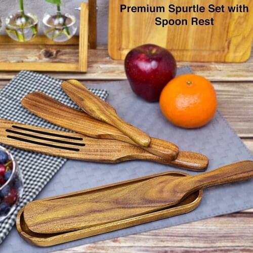 Wooden Spurtle Set Teak Spurtles Kitchen Tool Spatula for Cooking Wood Utensils Stirring Mixing Scraping Scooping