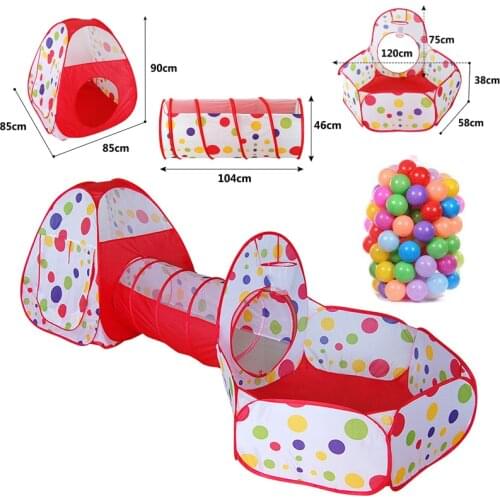 3 In 1 Childrens Tent For Kids Play Tent Pop Up Baby Toys Ball Pool for Children Tunnel Play House Playpen