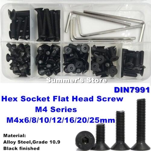 DIN7991 M4 Hex Socket Flat Head Screw M4*6/8/10/12/16/20/25mm black Screw Accessories Kits Alloy Steel screw