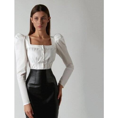 FD8834 2021 spring summer new sex top women wear thin waist bubble sleeve single breasted shirt summer plus size blouse women