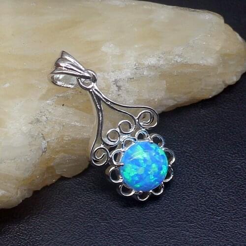 Gemstonefactory Jewelry Big Promotion 925 Silver Trendy Hot Sale Blue Opal Fashion Women Ladies Gifts Necklace Pendant 1349