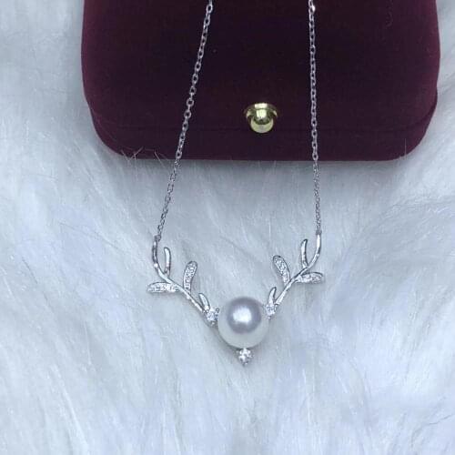 Deer Head 925 Sterling Silver Necklace Set Findings Jewelry Base Settings Mountings Parts for Akoya Edison Pearls, Coral, Jade