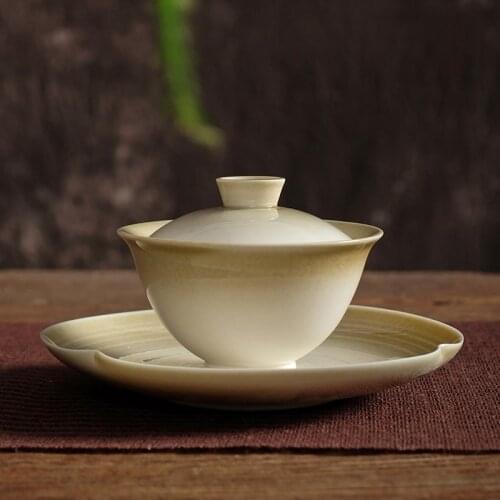 Vegetal Ash Glaze Ceramic Three-cover Bowl Jingdezhen Tea Maker Single Household Kung Fu Tea Set Large Tea Cup Toasting Bowl
