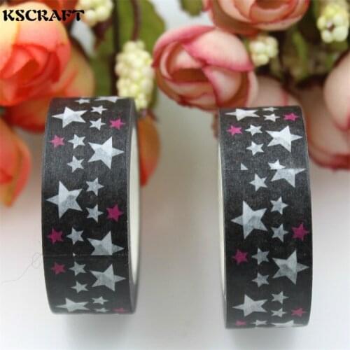 KSCRAFT 15mm*10m Adhesive Tape for Scrapbooking DIY Craft Sticky Deco Masking Japanese Paper Washi Tape Black Star