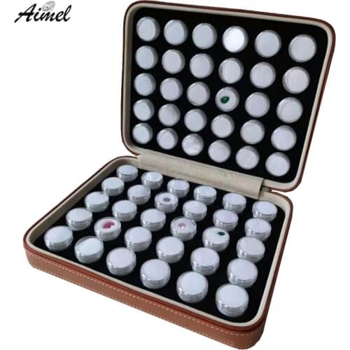 60Pcs Round Damond Jewelry Display Box With PU Case Gem Stone Storage Organizer Box Beads Gemstone Jewelry Packaging Box