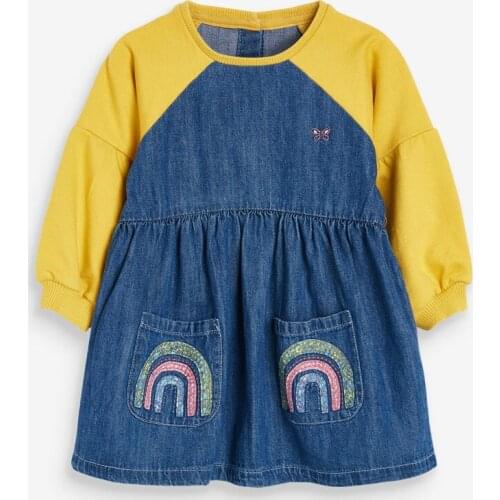 Terry Cotton Long Sleeve Baby Girl Clothes Princes Dresses Childrens Clothing Kids Autumn Cartoon Jeans Denim Dresses for Girls