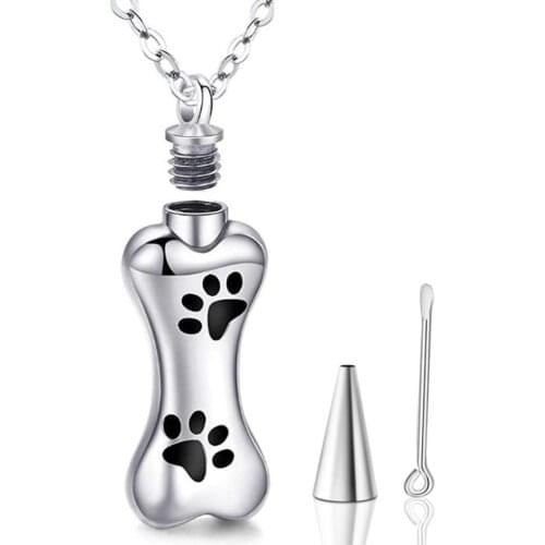 Bone Ash Locket Cremation Jewelry Stainless Steel Urn Necklaces Keepsake Pendant for Pet Dog Paw Print Memorial Ashes Jewelry
