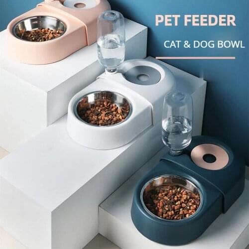 Dogs Cats Bowl Food Drinking Fountains with Automatic Water Outlet Anti-overturning Feeders Plastic Feeding Bowl Pet Accessories