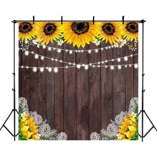Mocsicka Sunflowe Wooden Backdrop Birthday Baby Shower Party Banner Photography Backdrops Dessert Table Photographic Props