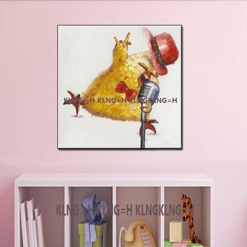 Dibujos Animados pollo cantando Animal hecho a mano pintura al óleo arte pared colgante lienzo pinturas piezas arte de la pared