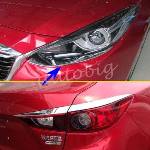 Head + Tail Light Cover Chromium Styling Front Rear Lamp Trim FOR 2014 2015 2016 Mazda3 Mazda 3 Sedan BM Chrome Accessories Part