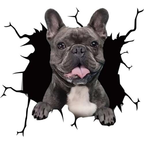 1PC Auto Rear Window Stickers Puppy Broken Window Stickers Electrostatic 3D Simulation French Bulldog Car Stickers