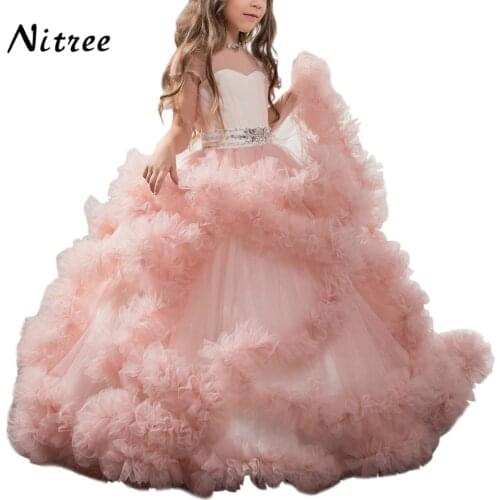 2017 New Long Turquoise Pageant Dresses For Girls Glitz First Communion Puffy Dresses For Kids Prom Pink Flower Girl Dresses