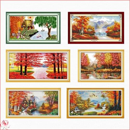 Autumn Scenery Series Cross Stitch Kit DIY Landscape Pattern 14CT 11CT Embroidery Set Needlework Home Decoration Craft Painting