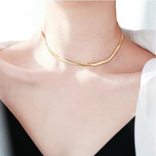 Gold color snake chain choker necklace women accesorios mujer, minimalist stainless steel chocker necklaces colier femme jewelry