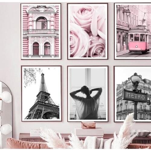 Paris Tower Girl Black White Vintage Photo Wall Art Canvas Painting Nordic Poster And Prints Wall Pictures For Living Room Decor