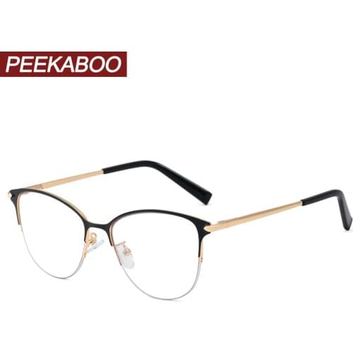 Peekaboo anti blue light glasses for women half frame cat eye fashion eyeglasses optical metal gold clear lens high quality