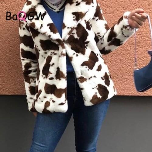 Leopard Cow Print Casual Loose Faux Fur Coat Lambswool Oversized Woman Jacket Winter Streetwear Warm Fluffy Overcoat Y2K Fashion