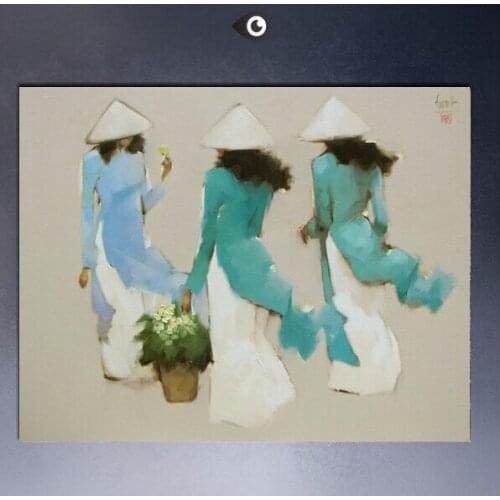 Hand pained Vietnam Woman on canvas for ornament a drawing room with paintings, decorated the house for Christmas V-112