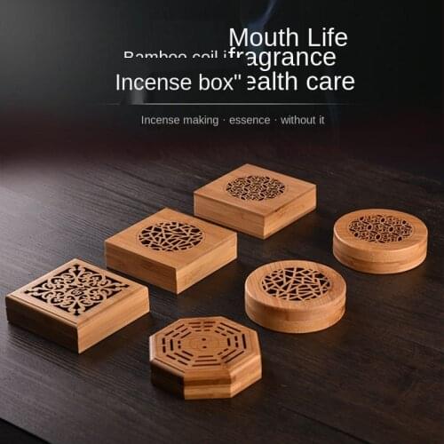 Retro Bamboo Incense Box Hollow Carved Desktop Ornament Censer Ash Catcher Incense Holder Incense Burners Home Decor