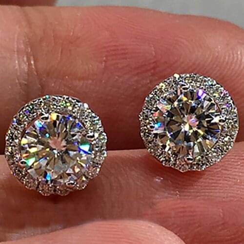 14K White Gold Earrings 0.5 1 2 3 Carat Round Moissanite Diamond Present Wedding Anniversary Engagement Party