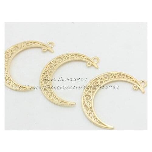 Sweet Bell (30 pieces/lot) 30*39mm KC gold Vintage Metal Alloy Hollow Moon Charms Jewelry diy Pendants Findings 3A295