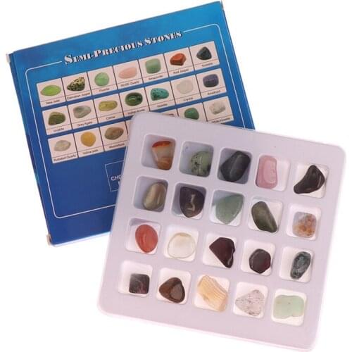20Pcs/Set Random Natural Stones Box Fossiles Raw Minerals Crystals Agates Specimen For Education Home Decors