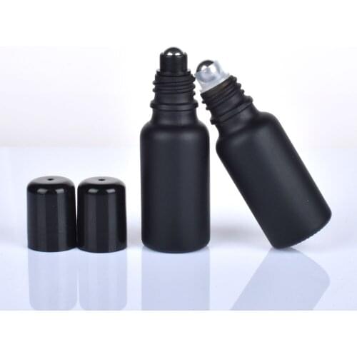 Glass Refillable Bottle Black Essential Oil Bottle Portable Emulsion Container Ball Bearing Massage Empty Bottle For Cosmetics