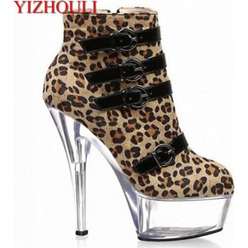 Leopard-print shoes, super-high heels with 15cm, high heels and low barrel boots, handsome belt buckles, and dancing shoes