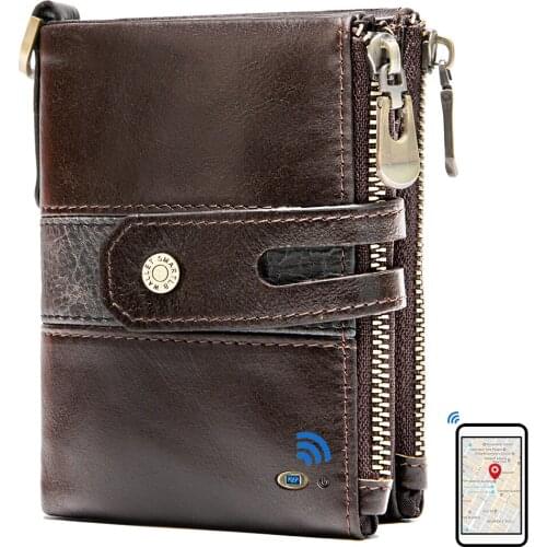 Smart wallet Bluetooth-compatib anti-lost genuine leather men wallets with coin pocket chain zipper walet with card holder Purse