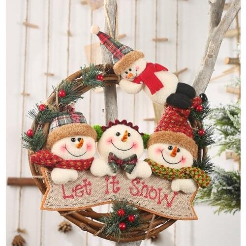 Santa Elk Wreath Christmas Wreath Decor Santa Grapevine Wreath Ornament For Home Wall Window Dolls Christmas Tree Toppers