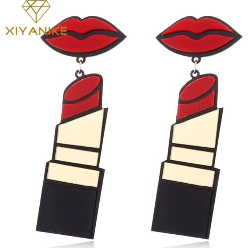 XIYANIKE Vintage Women Sexy Red Lipstick Earrings Big Long Acrylic Dangle Earring Fashion Party Hip Hop Jewelry Night Club E1858