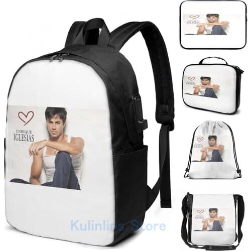 Funny Graphic print ENRIQUE IGLESIAS LOVE SLOW SIT USB Charge Backpack men School bags Women bag Travel laptop bag