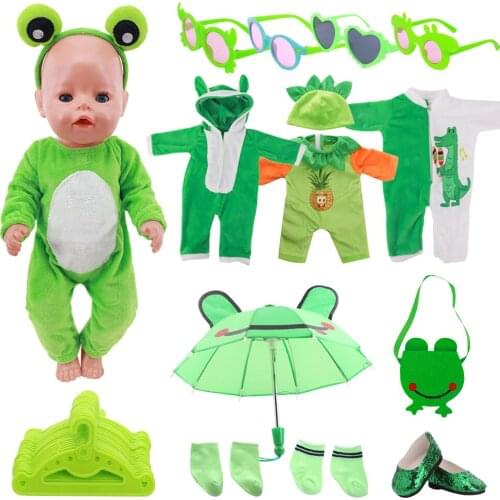 Green Doll Clothes Shoes Accessories Handmade Pajamas For 43cm New Reborn Baby&18 Inch American Girl Doll DIY Generation Toys