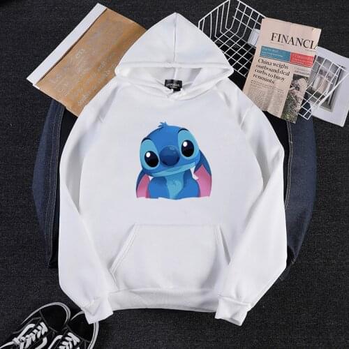 Disney Womens Hoodie Autumn and Winter New Korean Style Loose Warm Stitch Cartoon Printed Sweater Streetwear casual Clothes