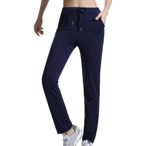 Women Elastic Sports Workout Running Yoga Pants Drawstring Solid Color Trousers