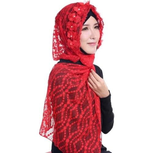 Women Maxi Lace Satin Hijab Scarf WomenShawl Soft Islam Ethnic Bufanda Mujer For Muslim Women Scarves Women Hijabs